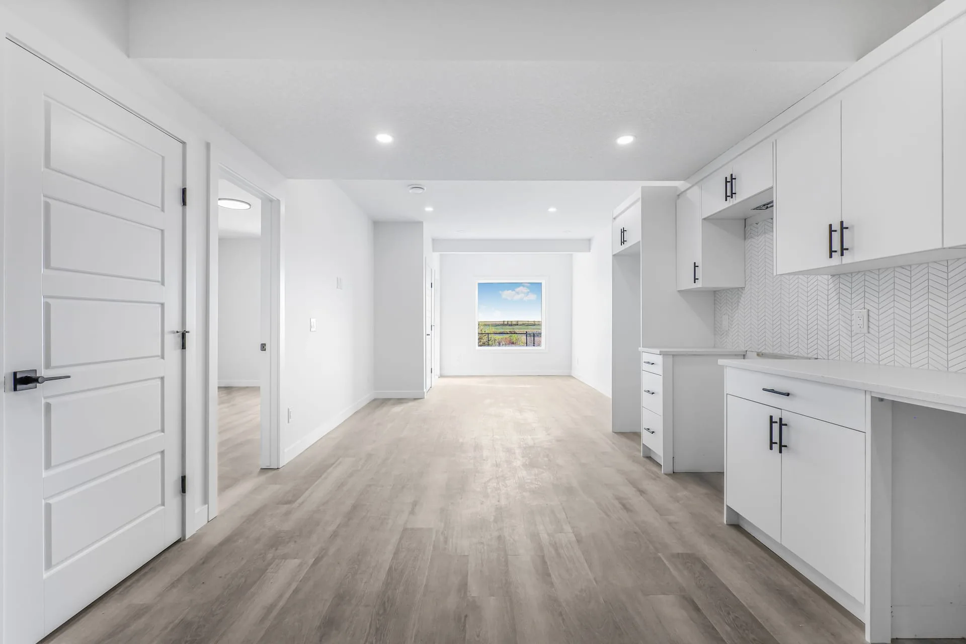 Finished Calgary basement living space completed by OAF Construction.